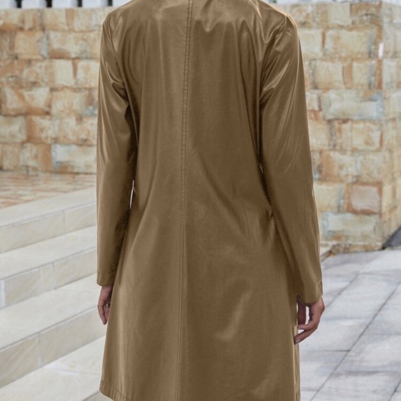 1. LEFT Women’s Faux Leather Khaki Trench Coat - Picture 4 of 4